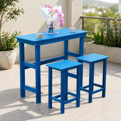 Ensemble de table et chaises de bar en PEHD pour l'extérieur, ensemble de chaises de bar Adirondack. Mobilier d'extérieur pour l'extérieur, bleu marine. Imperméable, anti-corrosif. Tout temps, pour la pelouse, pour le jardin, pour la cour, pour la piscine