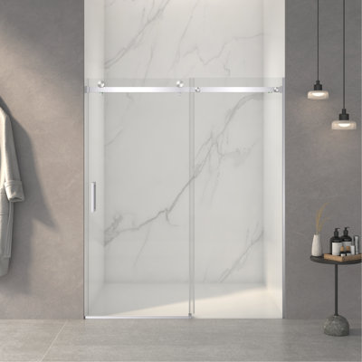 56-60"W X 72"H Frameless Sliding Shower Door,5/16" (8Mm) Thick SGCC Tempered Clear Glass,Double Side Easy Clean Coat, Brushed Nickel Finished With Buffer