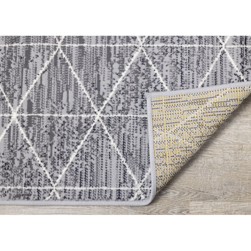 Bratu Geometric Gray/White Rug, Rectangle 3'3'' x 4'11''