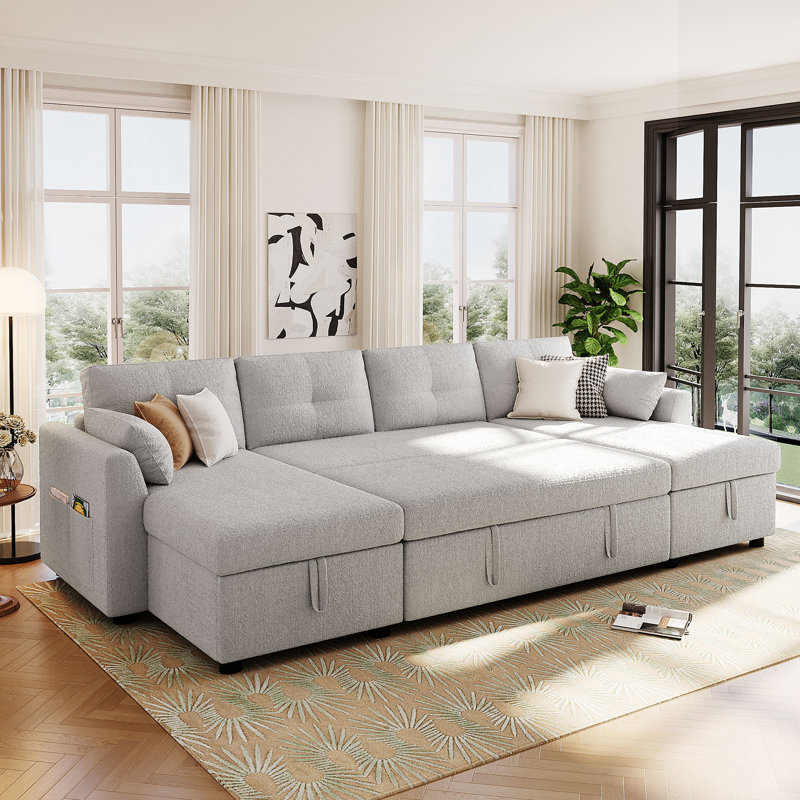 Canapé-lit modulaire moderne en U avec canapé-lit de 107 po avec amplement d'espace de rangement et ports USB pour le salon