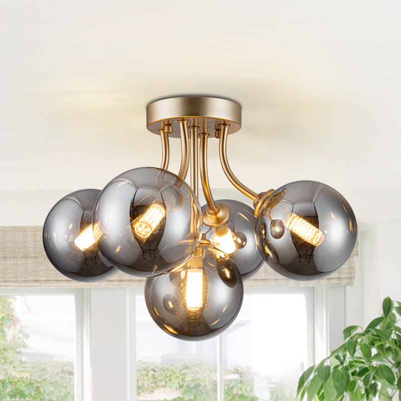 Richele Semi Flush Mount Lighting Ceiling Lamp, Fixture Modern Gold Sputnik Light Fixture, Dimmable