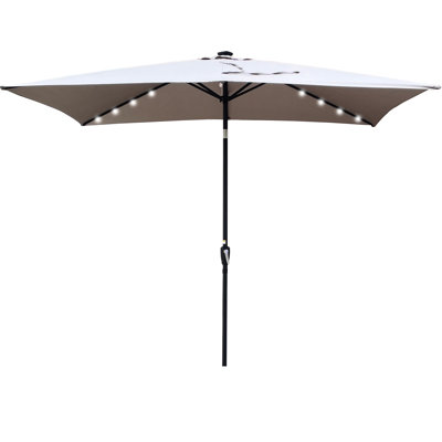 10ft X 6.5ft Rectangular Umbrella With Solar Lights. Waterproof Canopy. Easy Assembly. 26 . Black Pole. Medium Grey. For Backyard Gathering 10x6.5ft For Patio. Weather , Long Runtime. Crank & Tilt