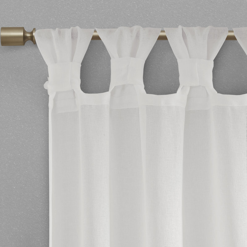 White Faux Linen Sheer Tab Top Curtain Panel