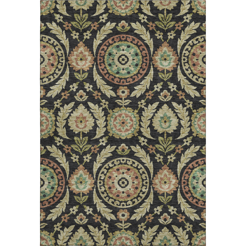 Premium Machine Washable Prisco Black Rug, Rectangle 5' x 7'6"