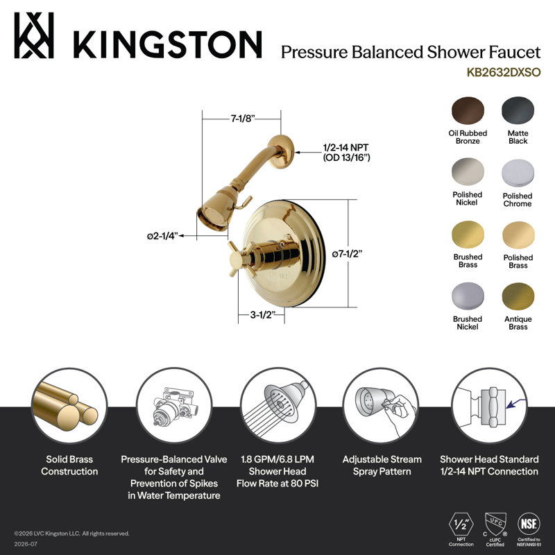 Kingston Brass Concord Single-Handle Pressure Balanced Shower Faucet, Polished Chrome
