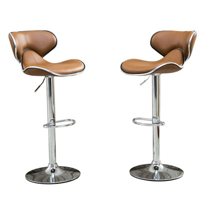 Adjustable , Camel - Foam-Injected Faux Leather Seat Base With 360 Degree Spin And Footrest Ideal For Various Living Spaces Including Room, Dining Bar, Office, Outdoor , 2 Units, Camel. Strong