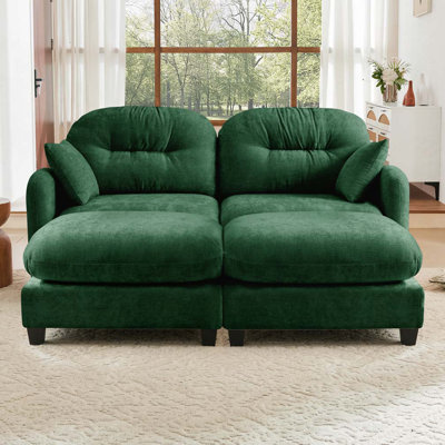 Chenille Fabric Modular 2-Seat Sofa Including 2 Pillows,2 Ottoman
