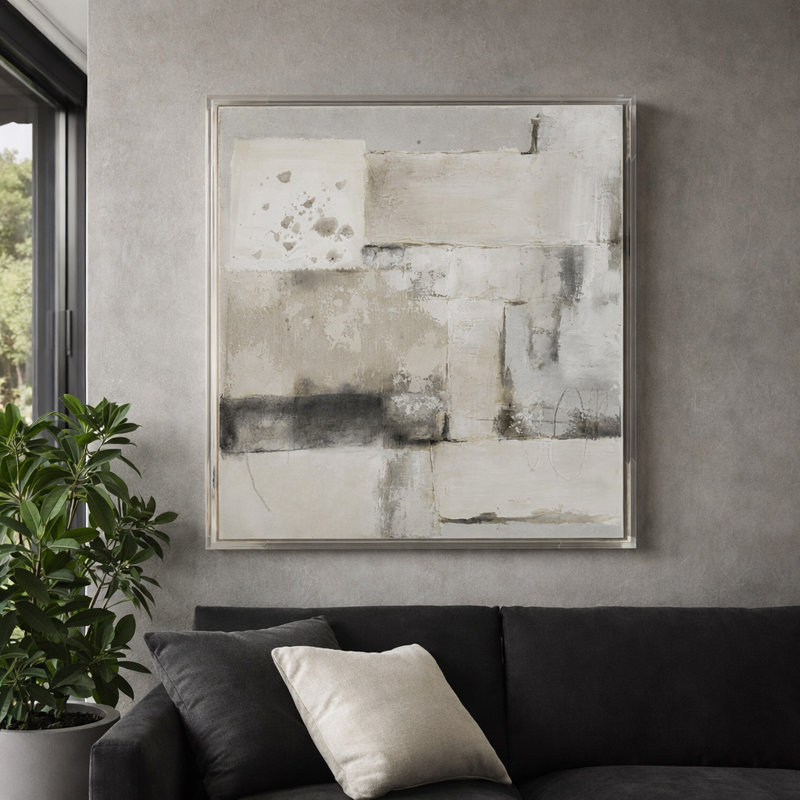 Modern Square Canvas Wall Art Print for Home Decor - Decorative Wood Framed Artwork Painting for Living Room or Bedroom Wall Display - 40", Ivory