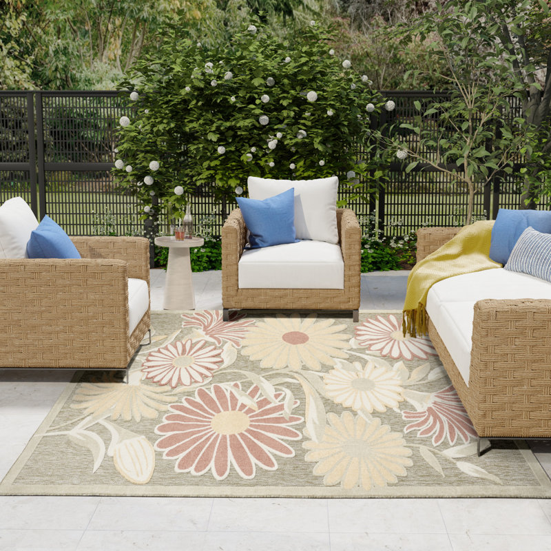Shila Sage Rose Outdoor Rug, Rectangle 9' x 12'