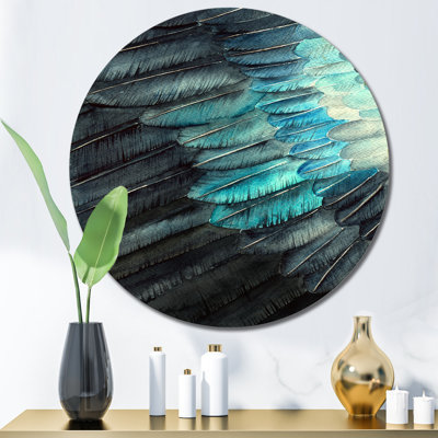«Blue Fragment of a Bird Wing I», art mural traditionnel en cercle métallique