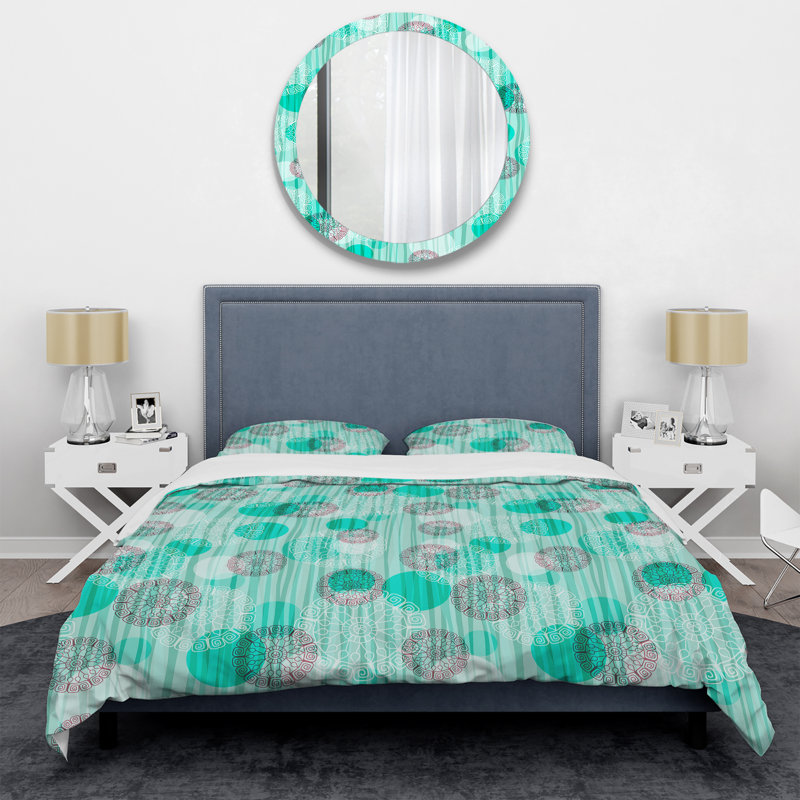 Motif à rayures vertes et grises - Ensemble de housse de couette abstrait - Microfibre de polyester