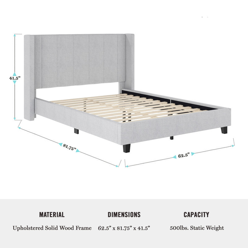 Lit plateforme tapissier Martha Stewart Kay, Gris, Double