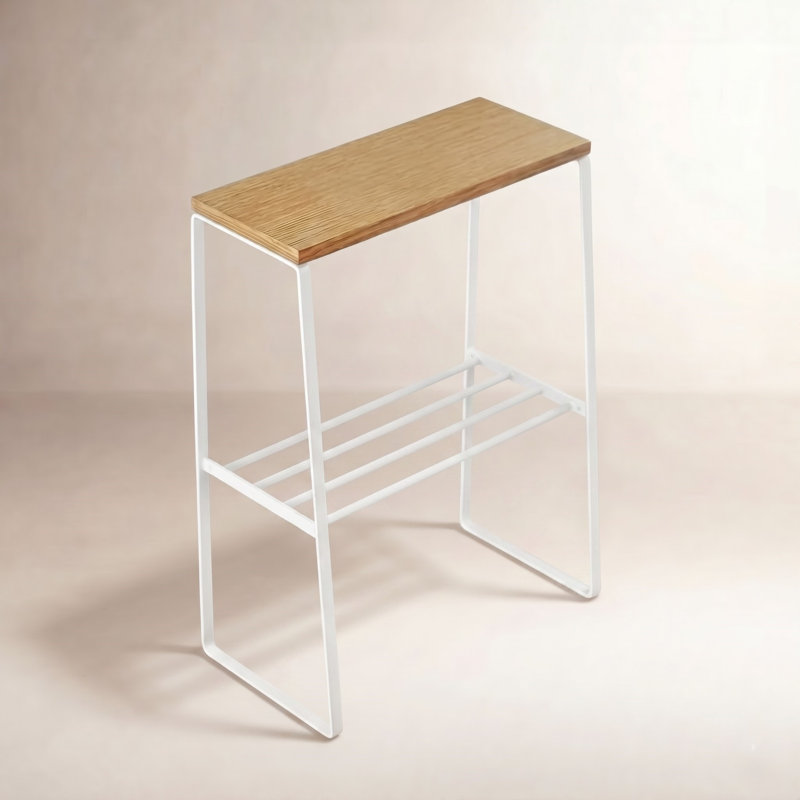 Tosca Yamazaki Home Narrow Living Room End Table, Slim Side Storage Shelf Accent Table, Steel + Wood