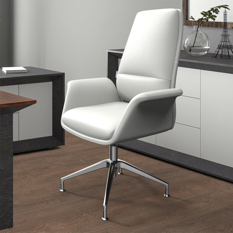 Orren Ellis Ingertha Modern Executive Leather Office Chair – Ergonomic Mid-Back Desk & Conference Seating with Fixed Arms, Swivel Base, and Adjustable Height 