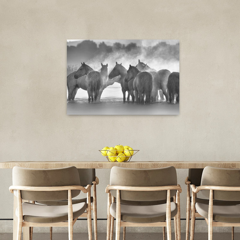 «Misty Wild Horses», reproduction d'art murale cheval contemporain, H 24 po x l 36 po