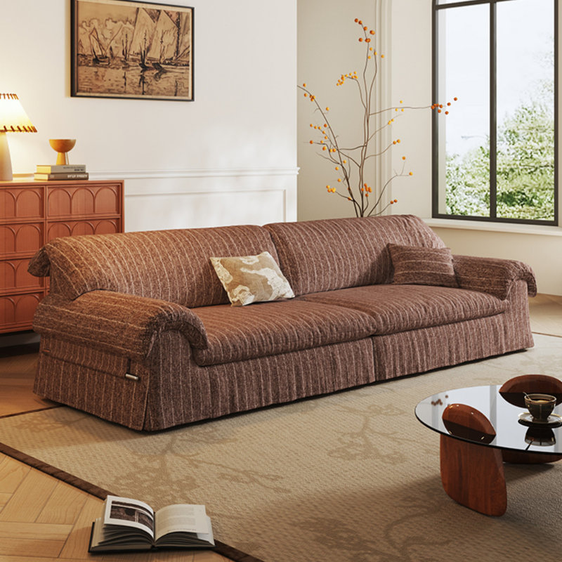 French Retro Fabric Living Room Sofa, Brown