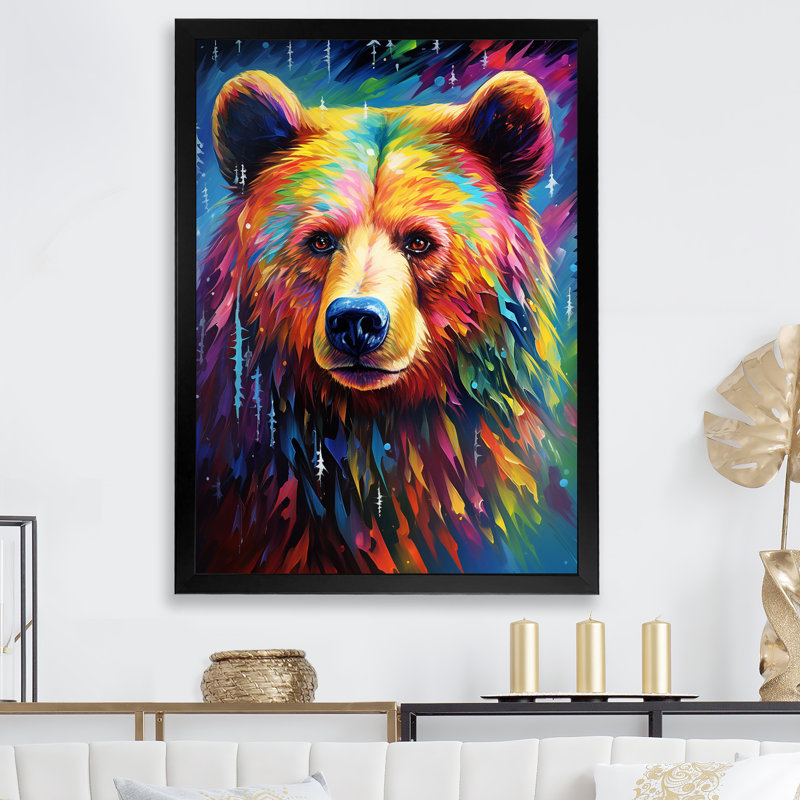«Colorful Poppart Bear Majesty», reproduction sur toile, Cadre simple noir, H 40 po x l 30 po x P 1,5 po