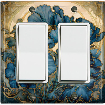 Couvercle de plaque d'interrupteur en métal; Fauteuil à bascule GFI de taille 2 US - image imprimée de fleurs de pavot bleu