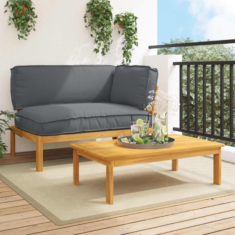  Ensemble de canapé avec coussin en bois d'acacia massif anthracite 2 pièces, Anthracite, Brun