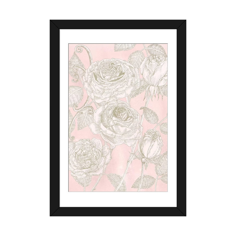 «Blooming Roses I», impression sur toile, H 24 po x l 16 po x P 1 po, Papier d'art encadré noir, Blanc