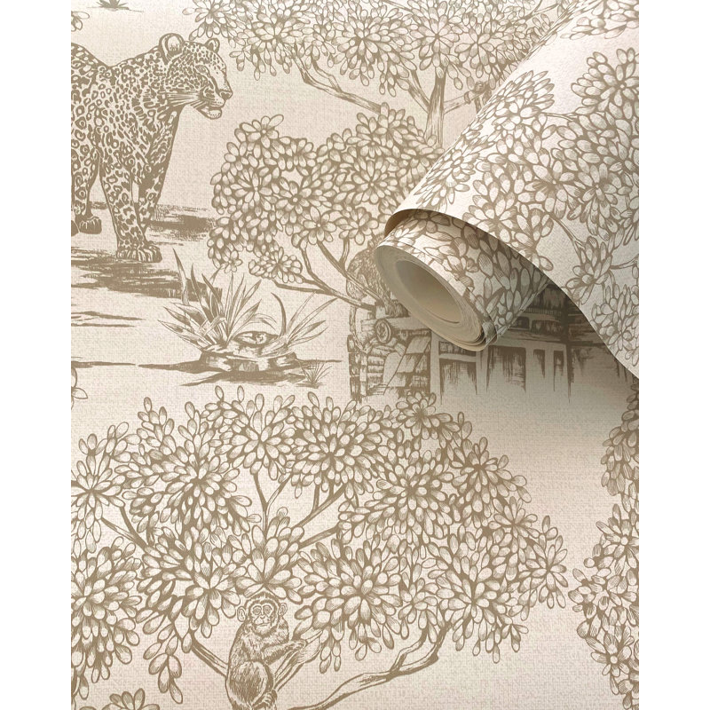 Neutral Enchanting Wildlife Landscape, papier peint texturé non tissé non collé Pi., Beige