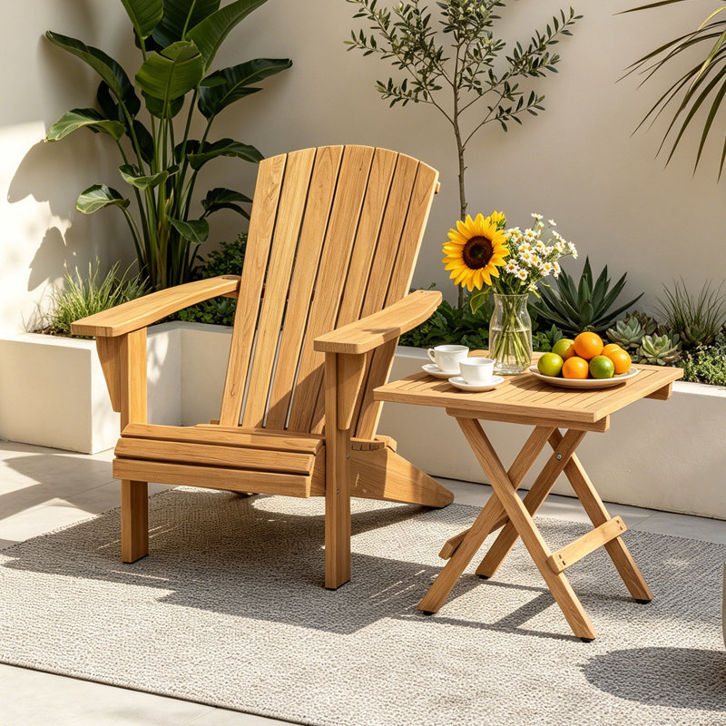 Ensemble de 2 chaises Adirondack en teck avec table (1 chaise + 1 table d'appoint), 1 Square Table + 1 Chair