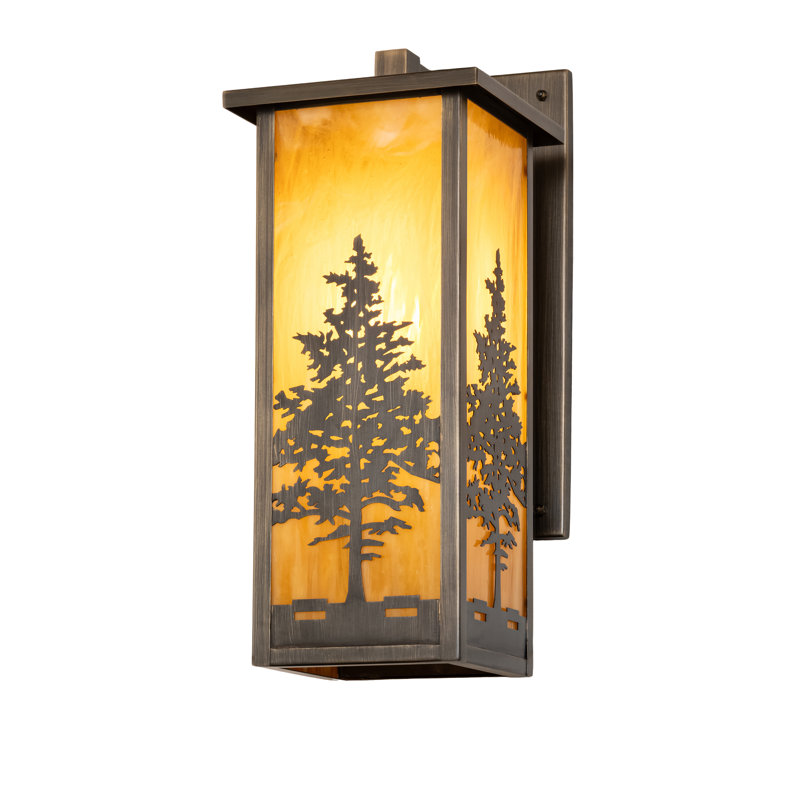 1 - Light Armed Sconce, 18.5" H x 7.5" W x 10.25" D, Orange / Hi-Lited Craftsman Brown, Brass/Glass