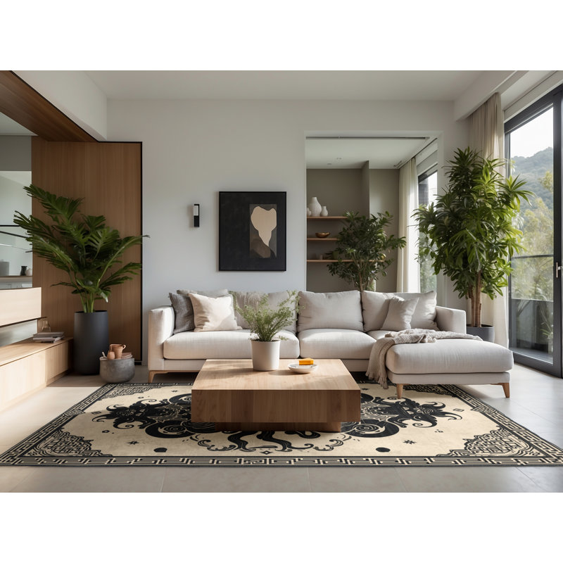 Tapis oriental beige moelleux moelleux et doux Adriel Cerberus, 8 x 10
