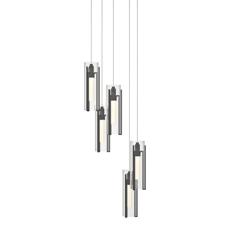 Exos 5 - Light Cluster Cylinder Pendant, Long: 13" to 80", Clear Glass, Black