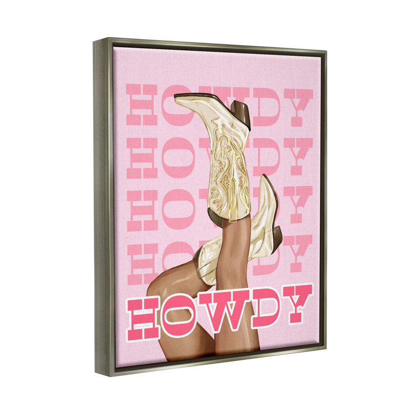 Bottes Howdy Cowgirl encadrées sur toile par Ziwei Li, Cadre flottant gris lustré, H 21 po x l 17 po x P 1,7 po