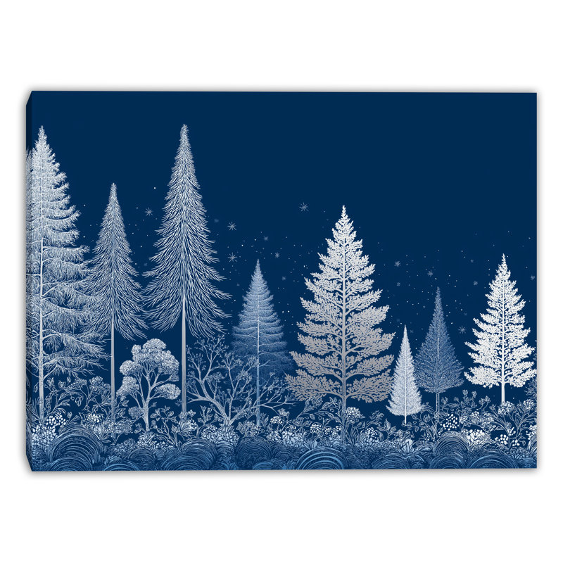 «Frosted Evergreen Silhouettes», art mural sur toile tendue, H 16 po x l 24 po