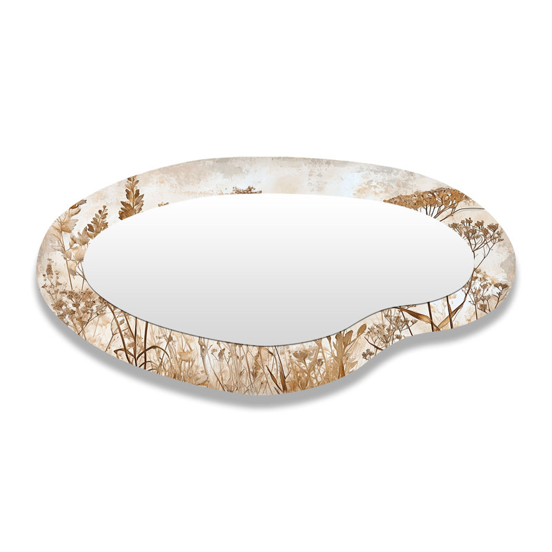 Miroir mural asymétrique traditionnel avec fleurs séchées et herbes sauvages