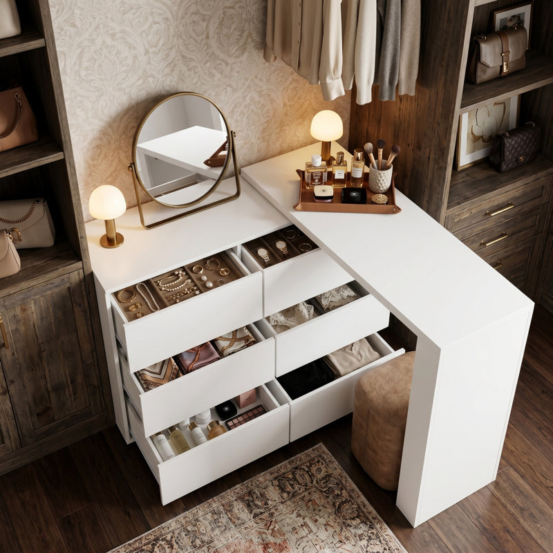 Bureau d'ordinateur en L 47,2 po avec table de bureau extensible, bureau à domicile extensible Bureau avec 6 tiroirs