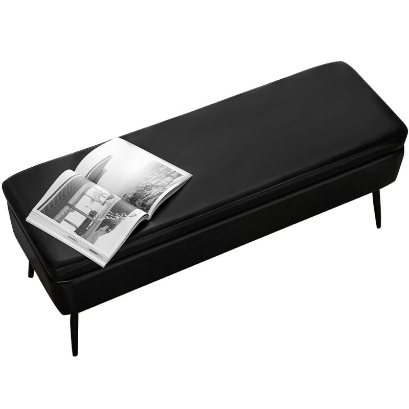 Banc de rangement en similicuir Demetrey, Noir
