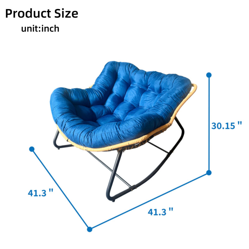 Chaise berçante en rotin ultra-doux, conception anti-basculement, parfaite pour les balcons, les salons, les jardins et les patios - Assemblage facile, bleu