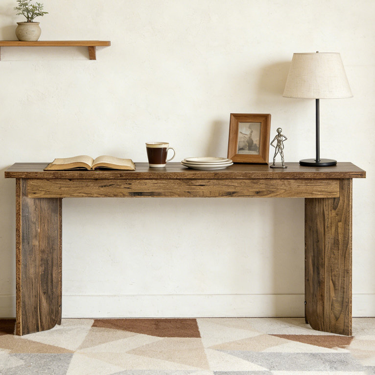 Wooden Console Table Sofa Table Hallway Table with Double Pedestal