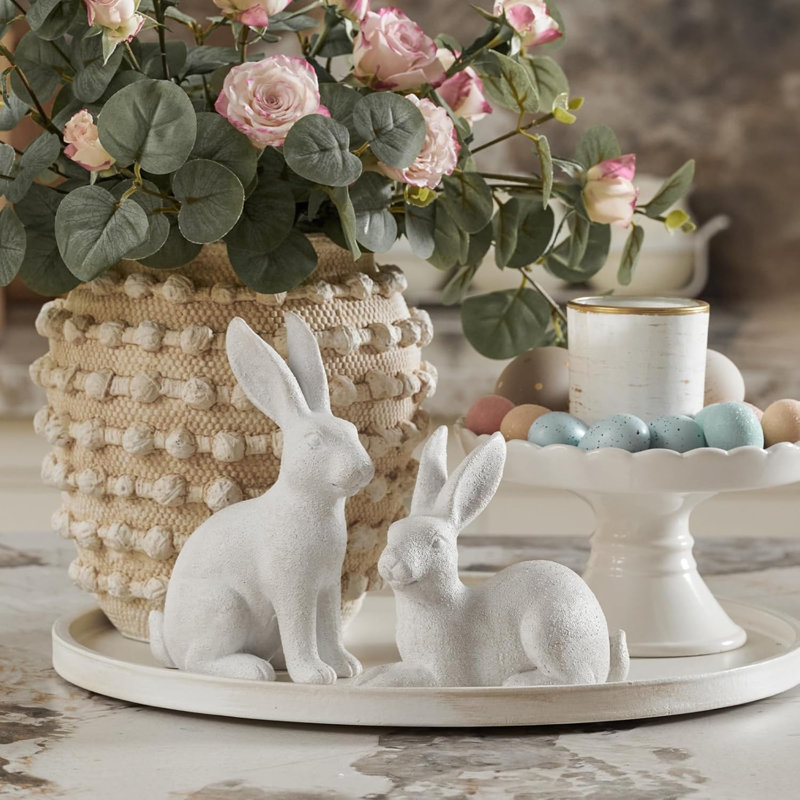 Ensemble de 2 figurines de lapin en résine givrées blanches