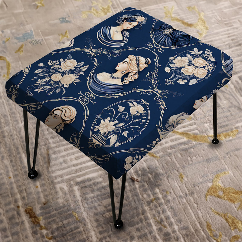 Portraits de camée bleu cobalt à motif victorien - Repose-pieds rectangulaire floral