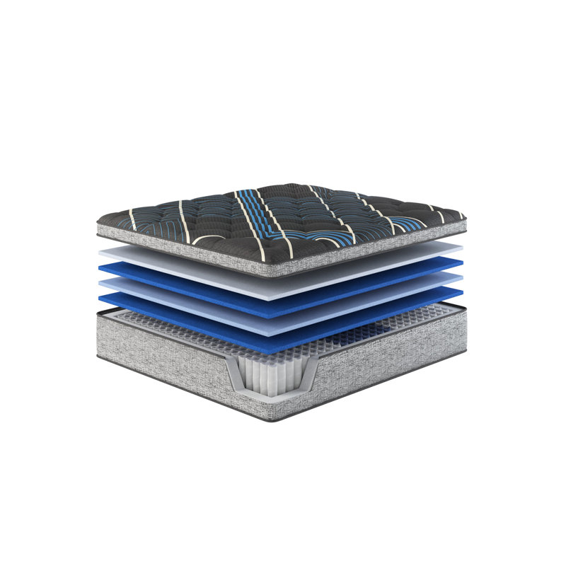 Matelas simple pour lit simple de 15 po Euro, moelleux, technologie de refroidissement, support, configuration à 800 ressorts, couche, matelas en mousse avec ressorts individuels, double refroidissement, Marvelous Middle®, gris à 360 ° + bleu, acier