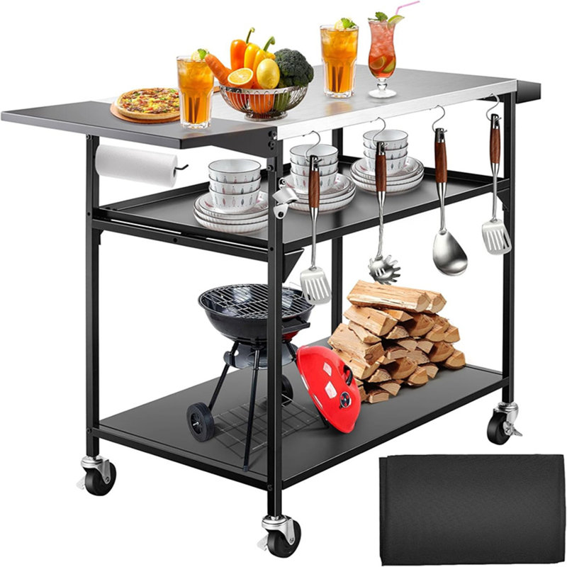 Table de préparation mobile à 3 tablettes pour l'extérieur