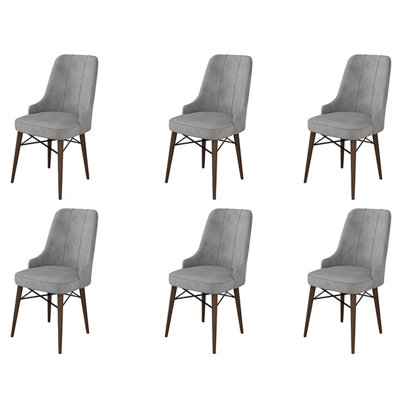Ensemble de chaises élégantes en métal (6 pièces), gris et brun, 18,1 po x 37,0 po x 18,1 po | Cadre 100% durable en métal avec pieds en bois | Confortable dossier en mousse et dossier en mousse de 22 po | Parfait pour les salles à manger et les espaces de vie modernes