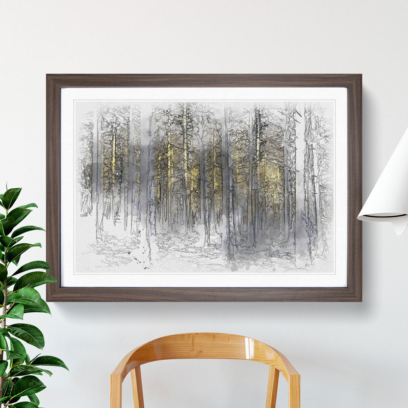Sunlight Forest Vol.4 Sketch - Picture Frame Graphic Art, 36cm H x 48cm W x 2cm D, Walnut