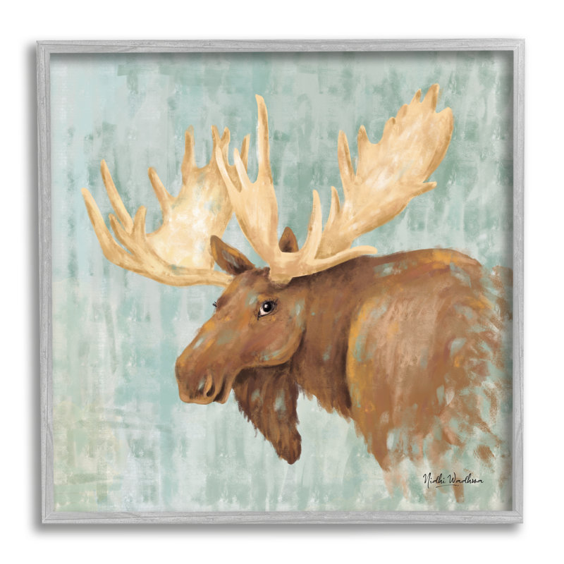 «Happy Moose» par Nidhi Wadhwa, H 12 po x l 12 po x P 1,5 po, Estampe numérique Farmhouse