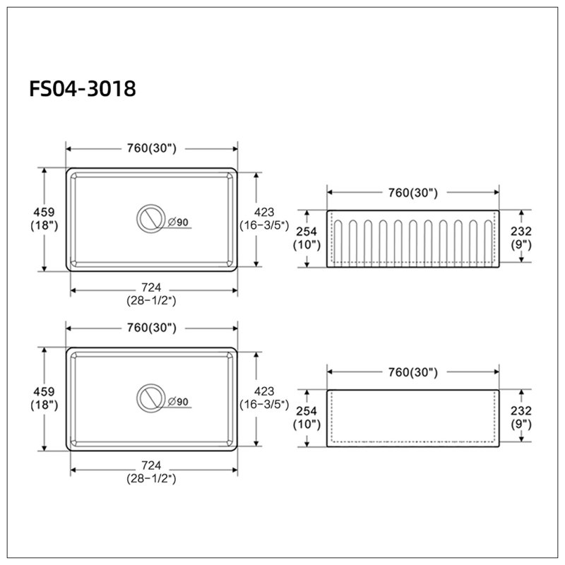Évier de cuisine de ferme en argile réfractaire L 30 po x l 18 po avec grille et crépine
