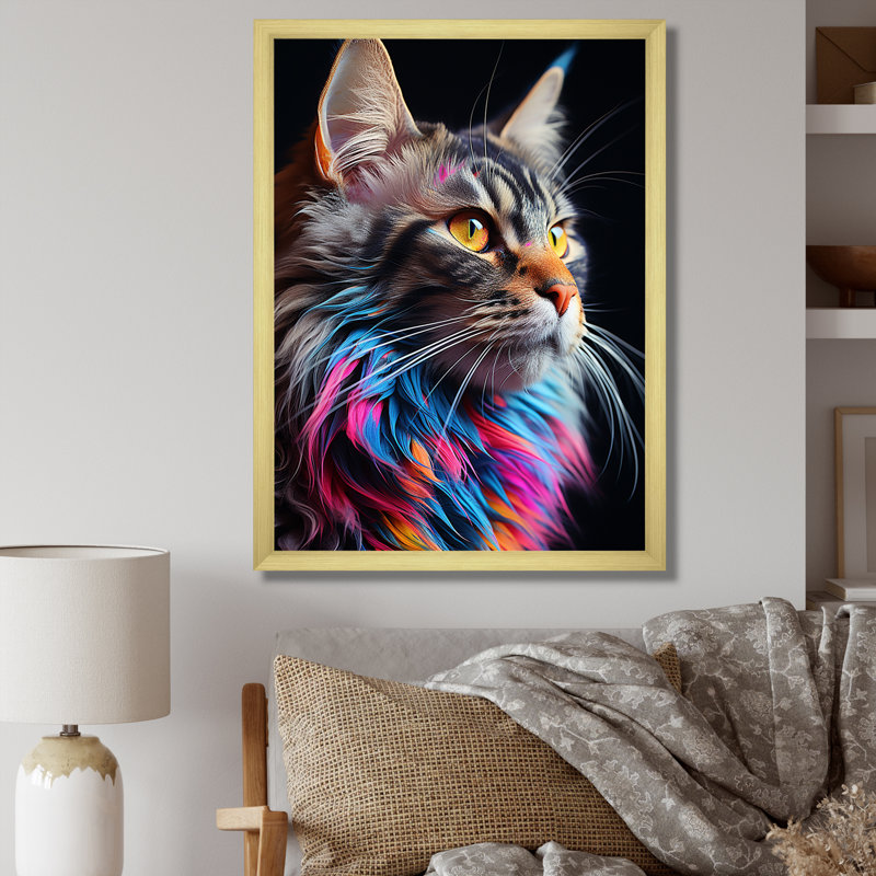 American Shorthair Harmony Cat - impressions sur toile de chat, Encadrement doré, H 40 po x l 30 po x P 1,5 po