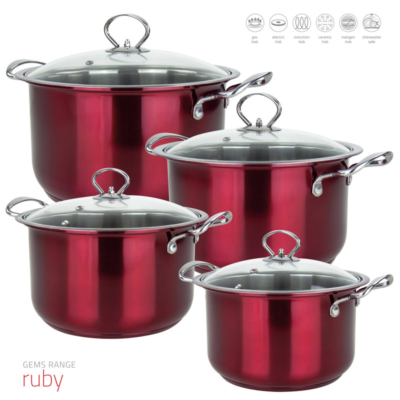 SQ Professional Gems Stainless Steel Pot Set, Ruby