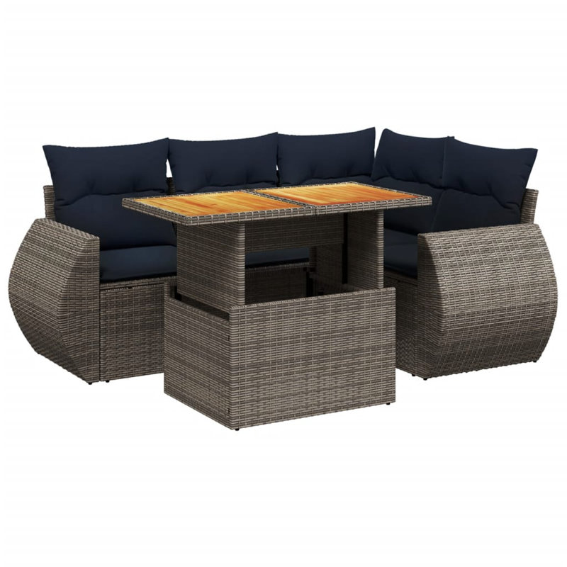  Ensemble de canapé de patio 5 pièces avec coussins en rotin de polyester, Gris, Bleu