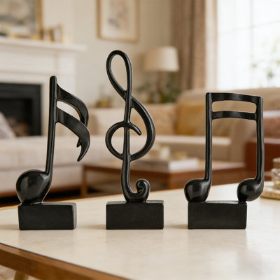 3-Piece Set Of Music Note Sculptures For Bookshelf Decoration, Resin Music Note Statues, Suitable For Bookshelf Or Coffee Table Decoration In Music Rooms, Classrooms, Living Rooms, And Offices.