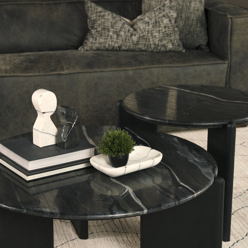 Genuine Marble 3 Legs End Table, Black