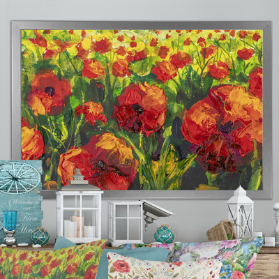 Red Poppies Spring Flower II - reproduction de cadre flottant sur toile